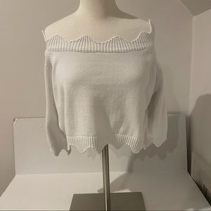 LF White Off Shoulder Crop Quarter Sleeve Sweater